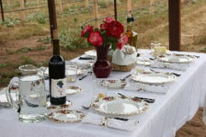 Pavilion table set for Gourmet Wine Pairing Luncheon